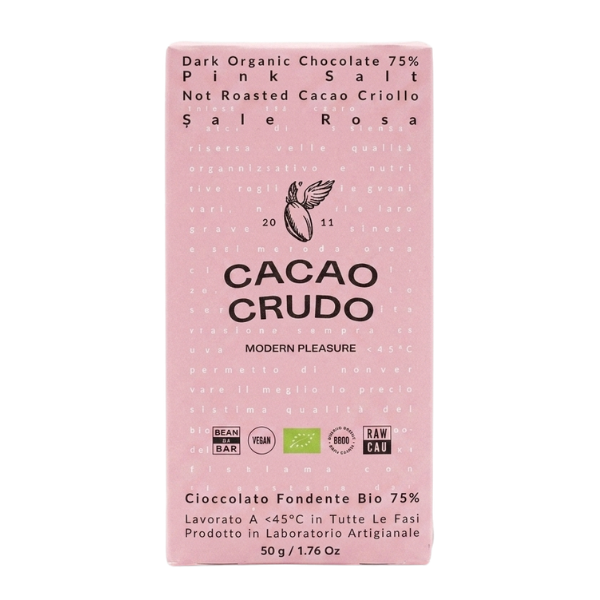 Chocolat Noir Bio 75% Sel Rose de l'Himalaya 50g - Cacao Crudo
