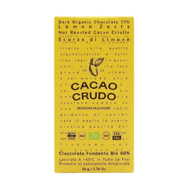 Cioccolato Fondente Bio 77% Scorze di Limone 50g - Cacao Crudo
