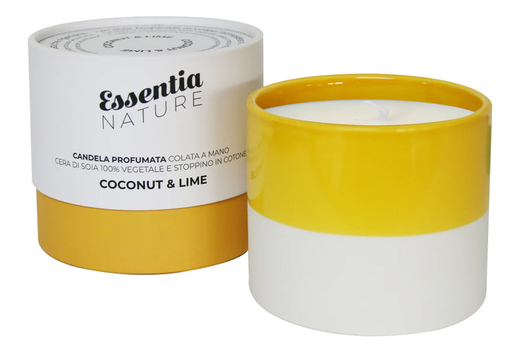 Bougie en céramique JAUNE/BLANC au parfum de noix de coco et de citron vert