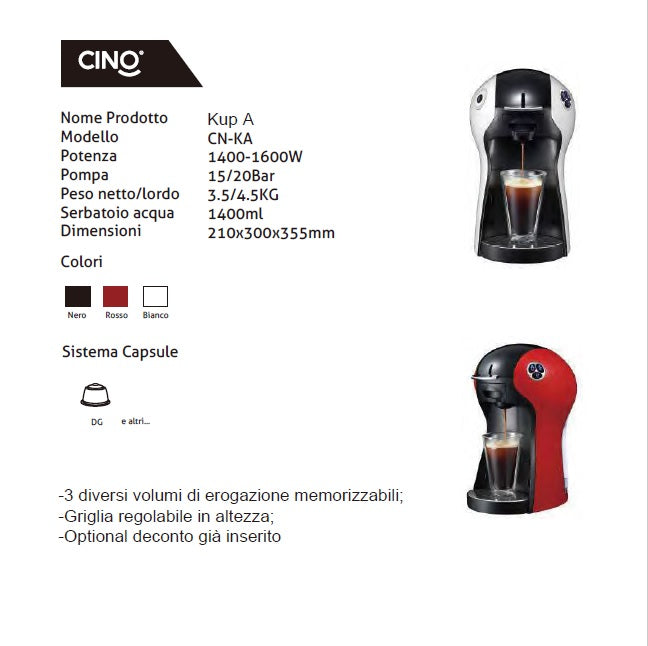 KUP-A Capsule Machine Compatible with Dolce Gusto