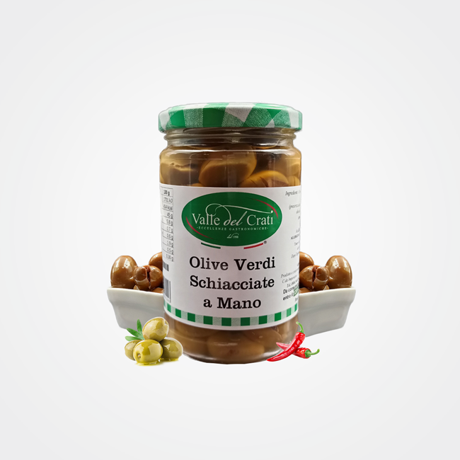 Hand-crushed green olives